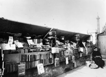 Bouquiniste an der Seine in Paris, ca. 1900